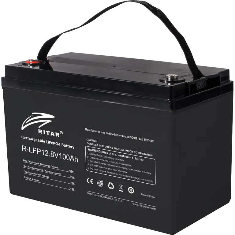 Ritar Bluetooth Lithium 12 V LiFePO4 batteri 100Ah med 100A BMS