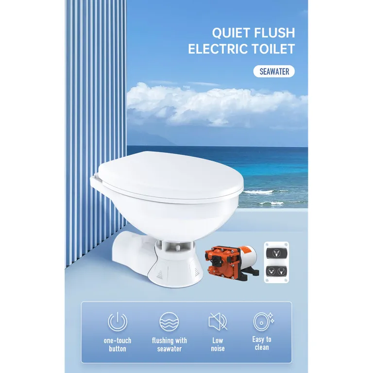 Seaflo Elektrisk toalett Regular Quiet flush Soft close, for saltvannspyling 12V