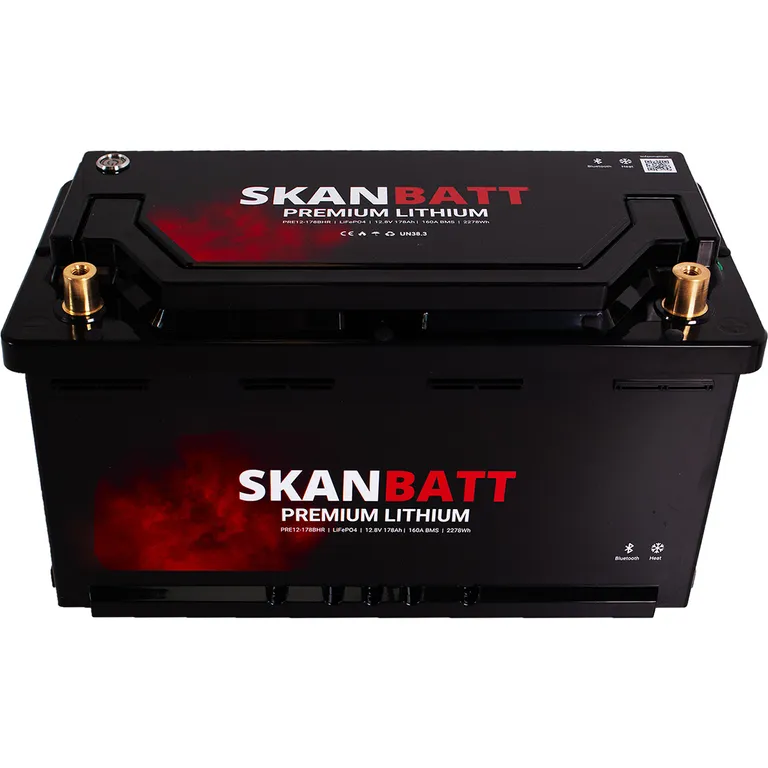 Skanbatt Premium Lithium 12V 180Ah 160A BMS Bluetooth Heat Bobil