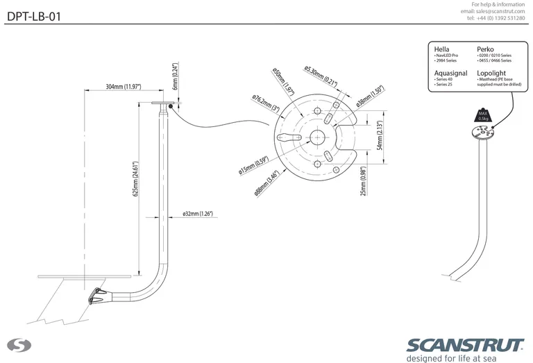 Scanstrut lanternemast for Dual Power Tower til maks 45cm satelittantenne.