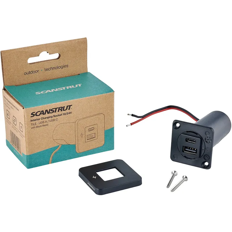 Scanstrut Tile USB-A & C kontakt (Børstet stål ramme) 12/24V