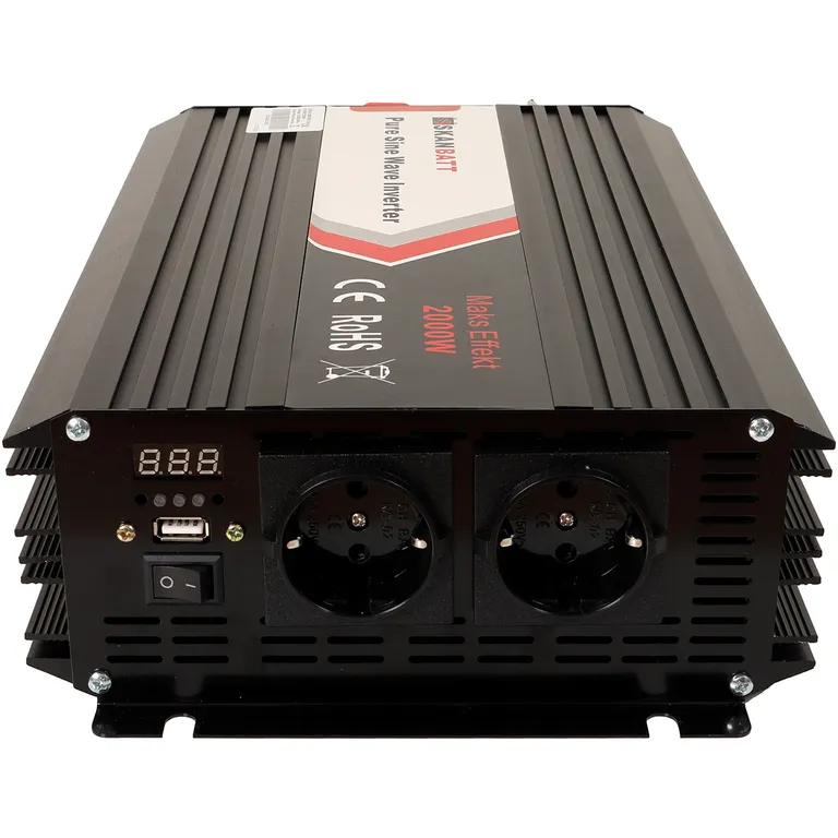 Skanbatt SBP2000-12 2000W ren sinus-inverter med trådløs fjernkontroll