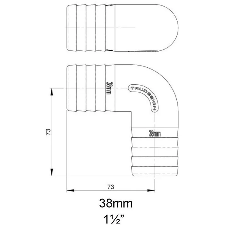 Trudesign skjøtebend 90 grader med Ø38/38 mm