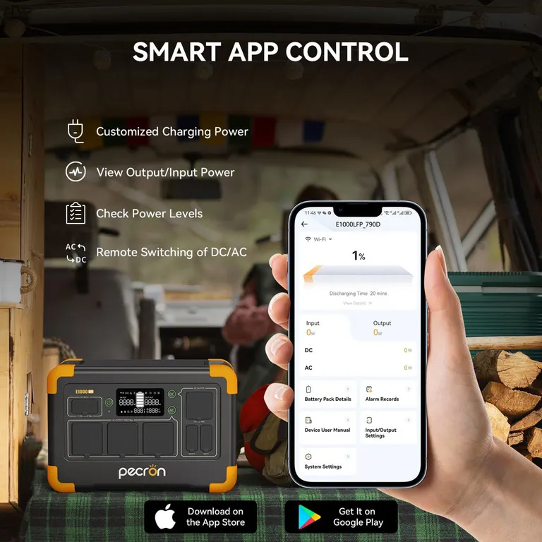 Pecron E1000LFP Strømstasjon med varme 1024Wh 1800W