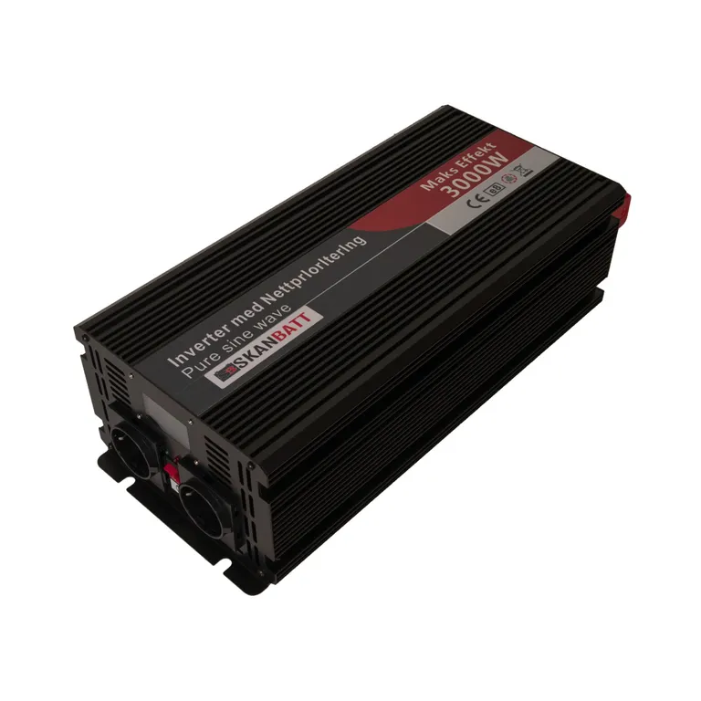 Skanbatt Inverter 12V 3000W Ren sinus, nettprioritering, trådløs fjernkontroll