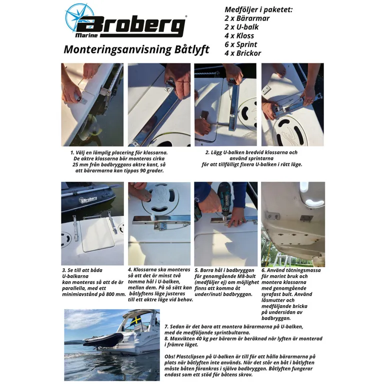 Broberg Marine Boatlift for badeplattform, syrefast, max 100kg