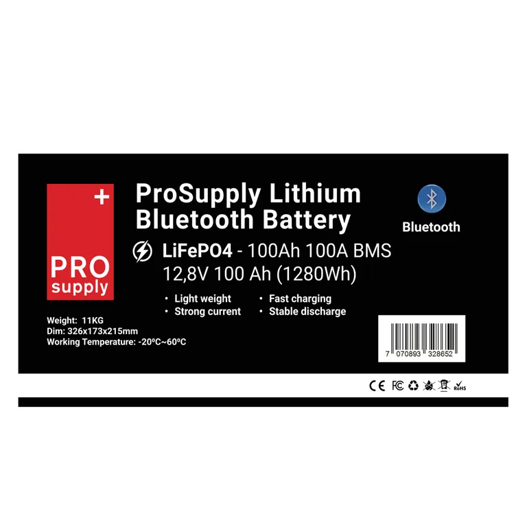 ProSupply Lithium Bluetooth LiFePO4 12V batteri 100Ah 100A BMS