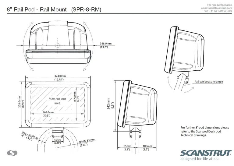 Scanstrut SPR-8-RM rørmontert pod for kartplottere og instrumenter