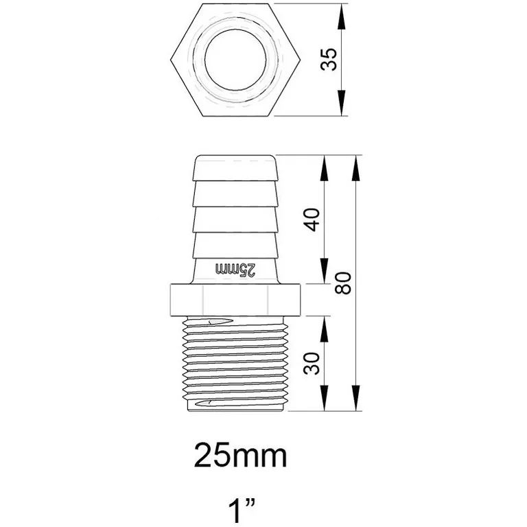 Trudesign Slangetilkobling hann 1" (25mm)