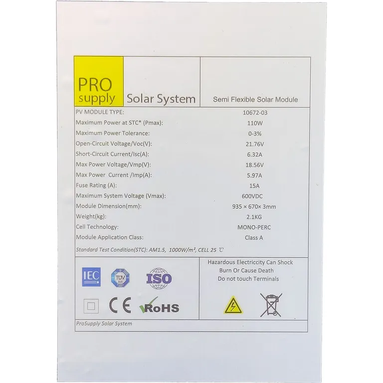  ProSupply Solar 110W fleksibelt solcellepanel