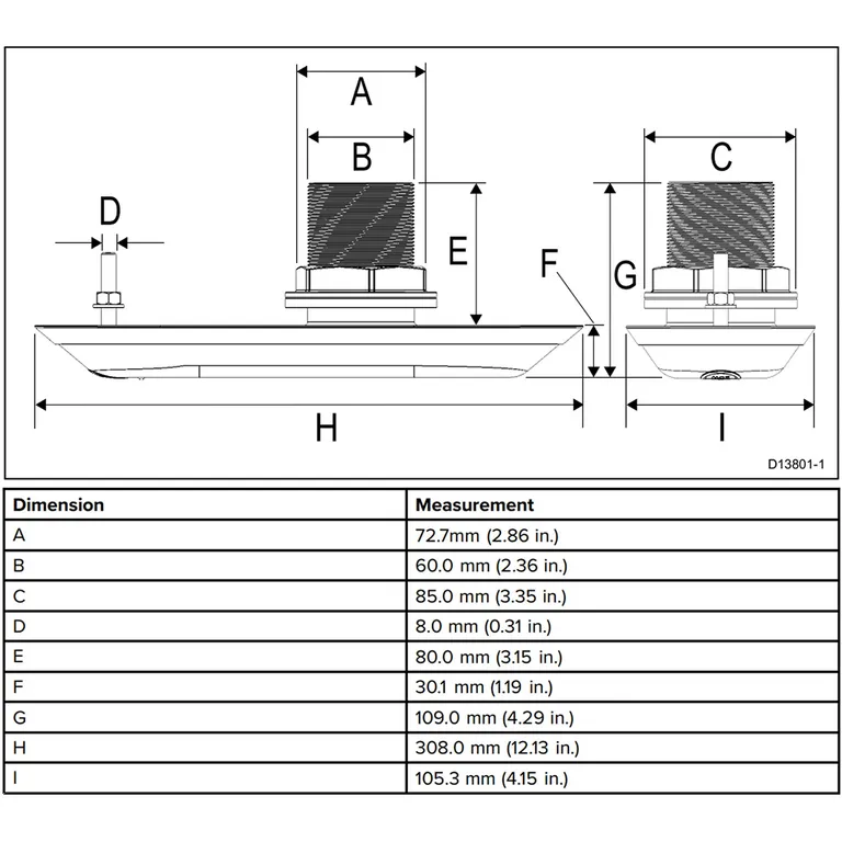 Raymarine RV-220 gjennomgående bronsegiver 14-26° (styrbord og babord)