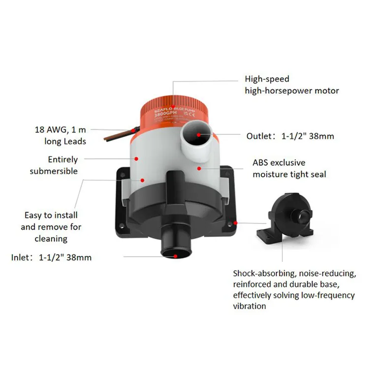 Seaflo 3800GPH spylepumpe /sirkulasjonspumpe 14.400 liter, 12V