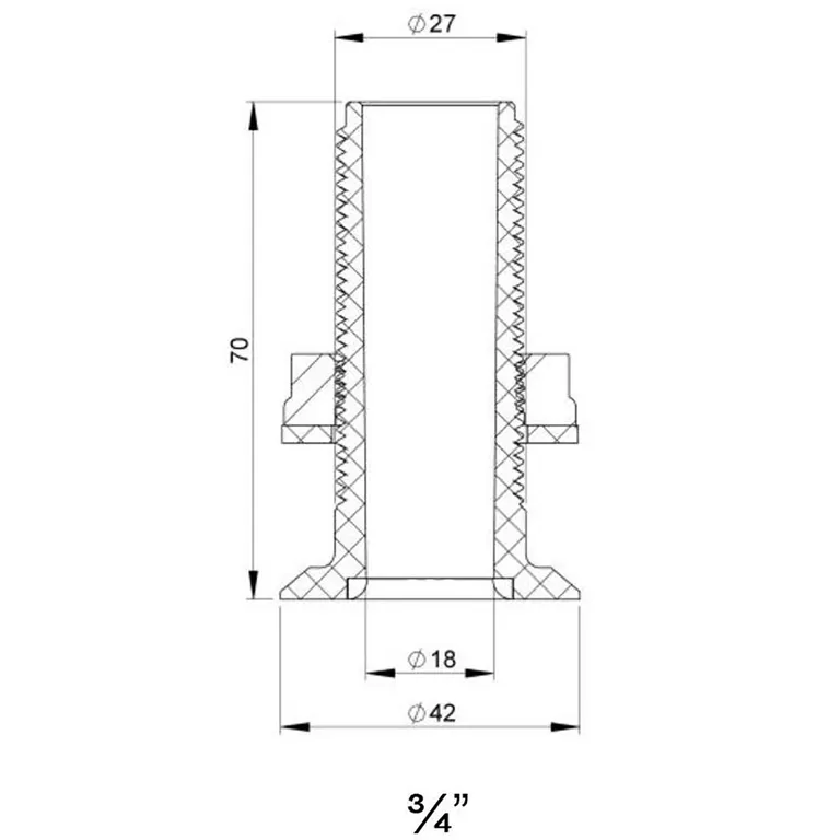 Trudesign 3/4" (19 mm) nedsenket skroggjennomføring i kompositt