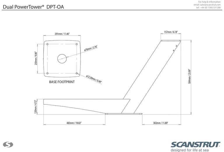Scanstrut Dual Power Tower for åpen radar