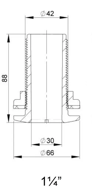 Trudesign 1 1/4" (32mm) utenpåliggende skroggjennomføring i kompositt