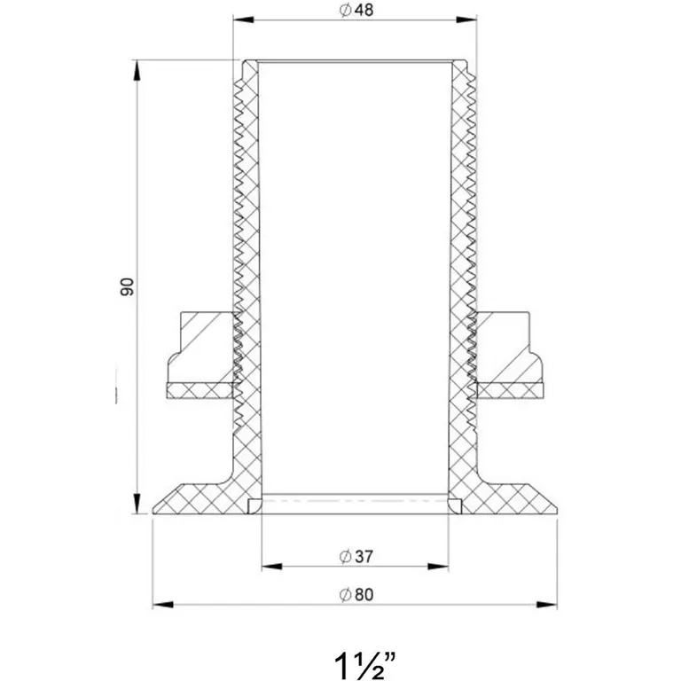 Trudesign 1 1/2" (38 mm) nedsenket skroggjennomføring i kompositt