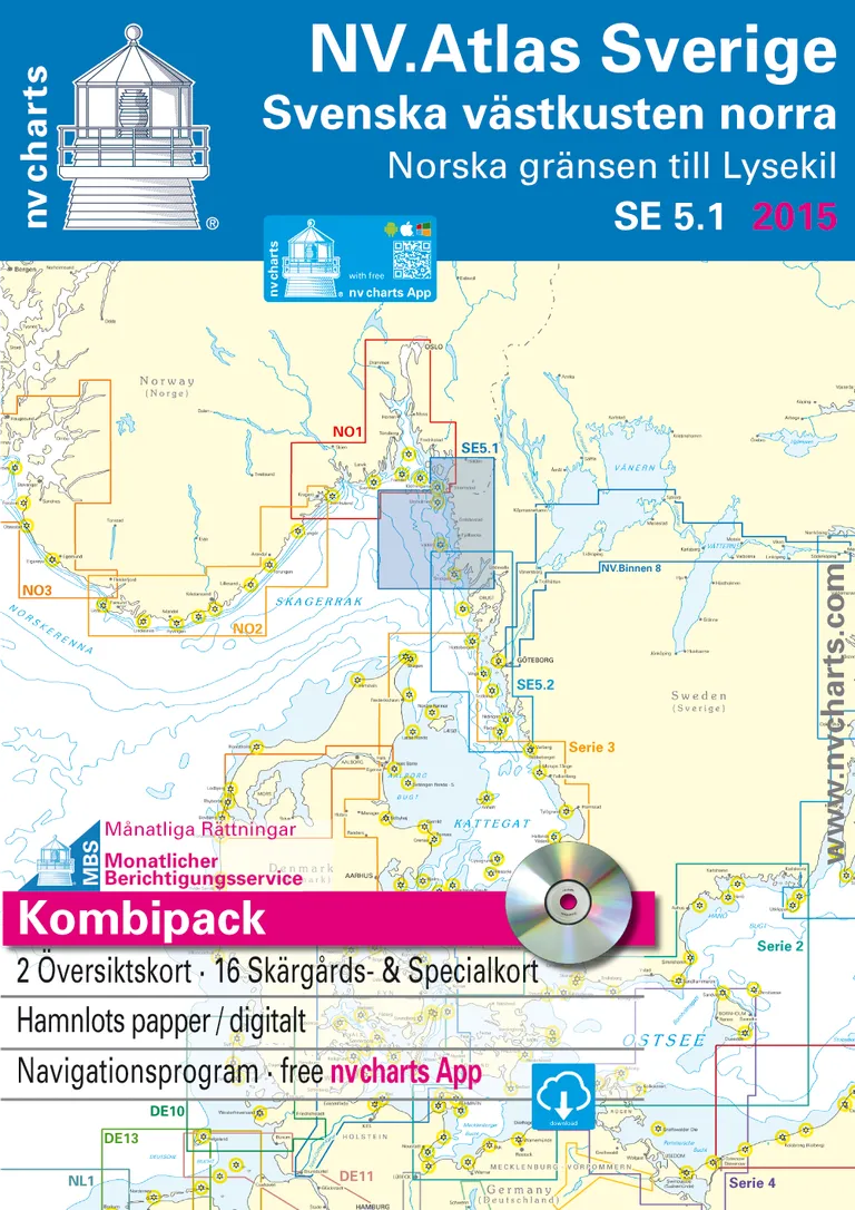 NV Charts båtsportkart over Danmark serie 5.1:  fra Norske grensen til Lysekil