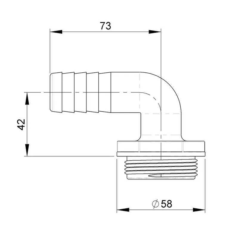 Trudesign 90° slangekobling til 3-veis ventil 1" (25mm)