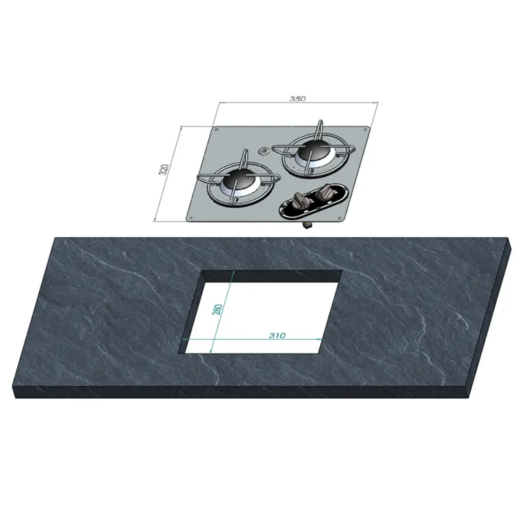Navy Load koketopp med 2 bluss 350x320mm